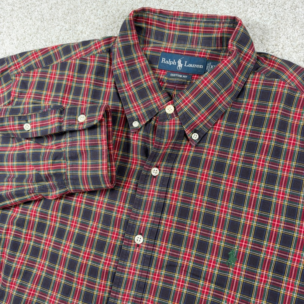 Ralph Lauren Button Down Shirt Mens XXL Red Plaid Custom Fit Long Sleeve Pony